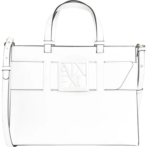 Weiße Tote Tasche mit Logo-Plakette - Armani Exchange - Modalova