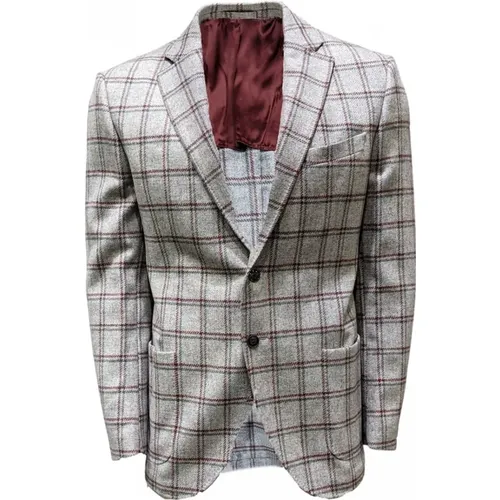 Blazers, male, , Size: XL Checkered Wool Cashmere Blazer - L.b.m. 1911 - Modalova