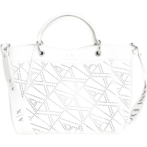 Weiße Perforierte Logo-Handtasche , Damen, Größe: ONE Size - Armani Exchange - Modalova
