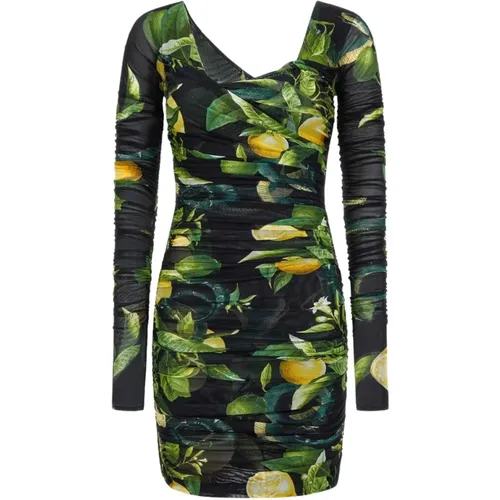 Stretch Lemon Print Short Dress , female, Sizes: XS - Roberto Cavalli - Modalova