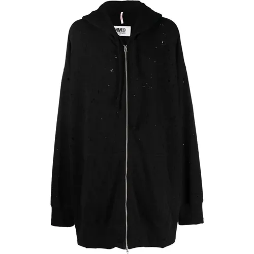 Zip-throughs, male, , Size: S Oversized Perforated Hoodie with Zipper - MM6 Maison Margiela - Modalova