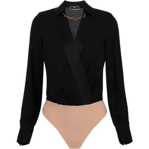 Crossover Georgette Body Shirt with Silk Collar , female, Sizes: XL, M, L - Elisabetta Franchi - Modalova