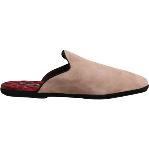 Slippers, male, , Size: 10 US Suede Slides Flat Shoes - Dolce & Gabbana - Modalova