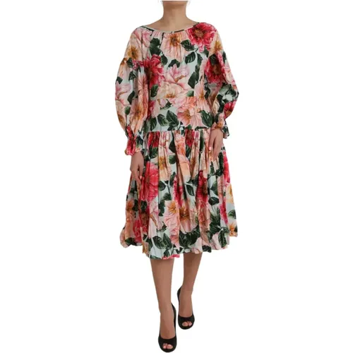 Blumenmuster A-Linie Midi Kleid - Dolce & Gabbana - Modalova