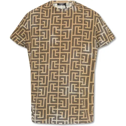 Monogram Print T-shirt , Herren, Größe: M - Balmain - Modalova