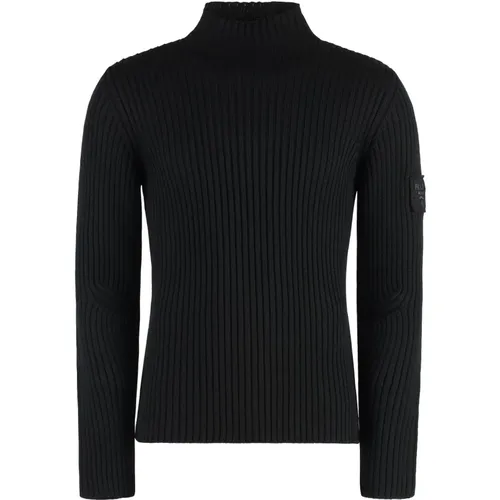 Turtlenecks, male, , Size: L Ribbed knit turtleneck sweater in wool - Prada - Modalova