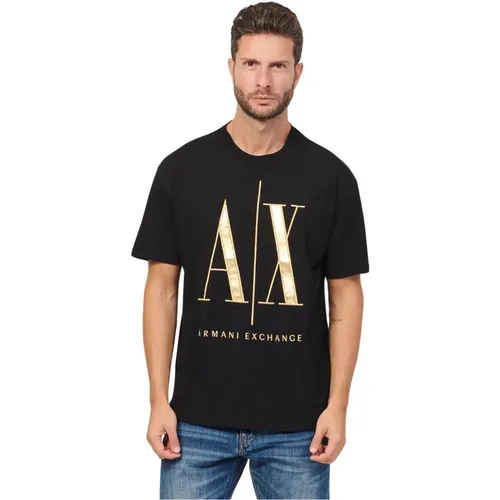 Schwarzes T-Shirt mit Logo-Print , Herren, Größe: L - Armani Exchange - Modalova