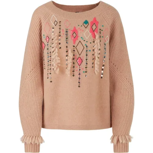 Boho Fringed Sweater , female, Sizes: L - Marc Cain - Modalova