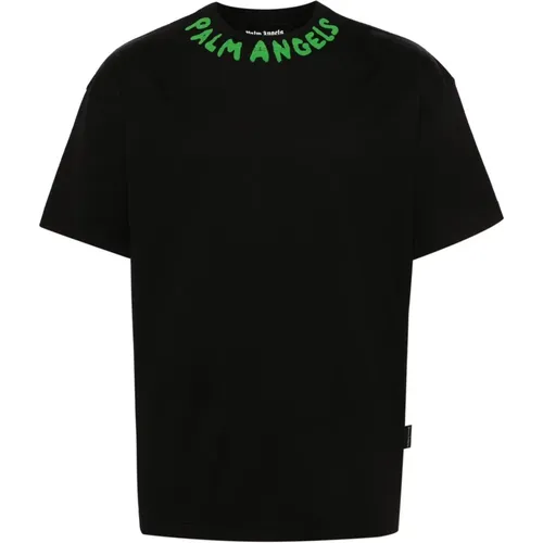 T-Shirts,Schwarzes Logo Crew Neck T-shirt - Palm Angels - Modalova