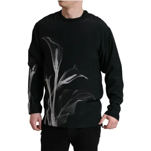 Schwarzer Seidenblumenprint Crewneck Pullover - Dolce & Gabbana - Modalova