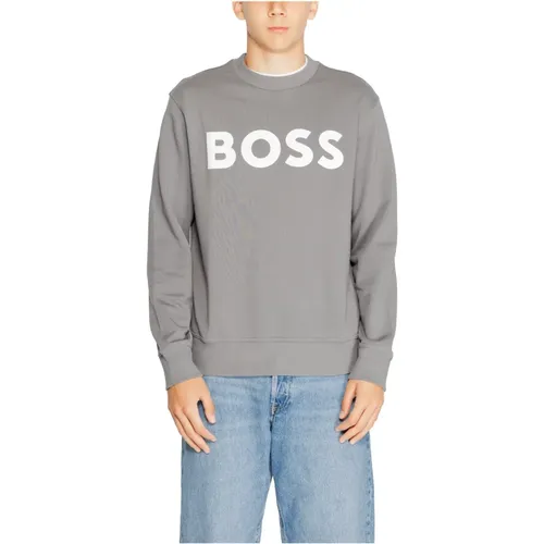 Sweatshirts, male, , Size: S Grey Long-Sleeved Round Neck Sweatshirt - Hugo Boss - Modalova