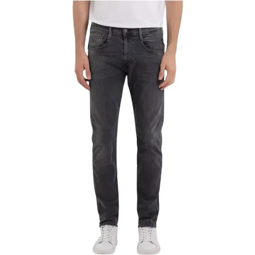 Slim Fit Anbass Jeans in Black Hyperflex Denim , male, Sizes: W31, W30, W34 - Replay - Modalova
