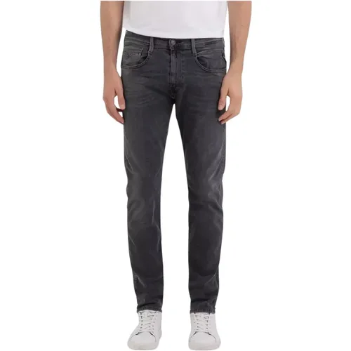 Slim Fit Anbass Jeans in Schwarzem Hyperflex Denim - Replay - Modalova