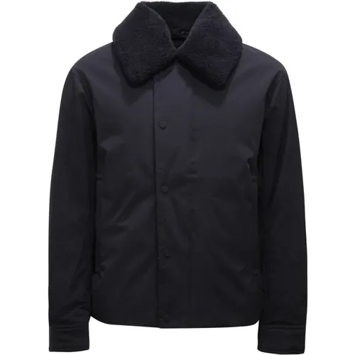 Winter Jackets, male, , Size: L Navy Shearling Collar Down Jacket - Armani - Modalova