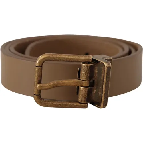 Belts, male, , Size: 90 CM Elegant Leather Belt with Brass Tone Buckle - Dolce & Gabbana - Modalova