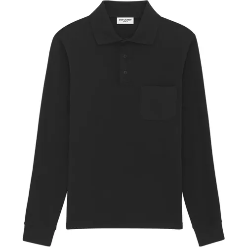 Schwarze T-Shirts und Polos mit Tasche - Saint Laurent - Modalova