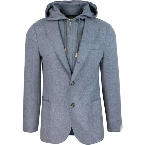 Blazers, male, , Size: M Grey Wool Cashmere Jacket Hooded - Eleventy - Modalova