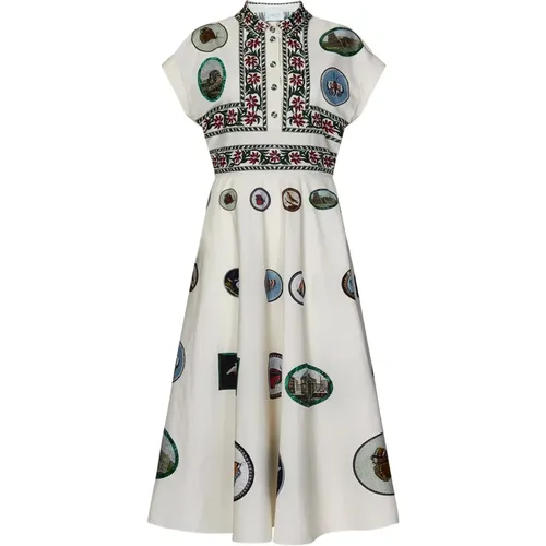 White Micromosaic Embroidered Midi Dress , female, Sizes: S - Giambattista Valli - Modalova