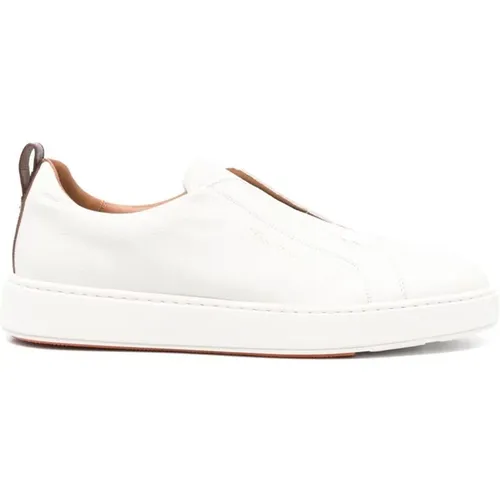 Sneakers, male, , Size: 9 1/2 US Beige Leather Slip-On Sneakers - Santoni - Modalova