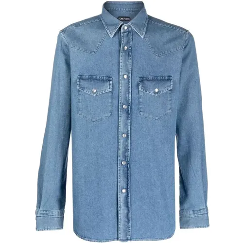 Western-Style Denim Hemd , Herren, Größe: 2XL - Tom Ford - Modalova