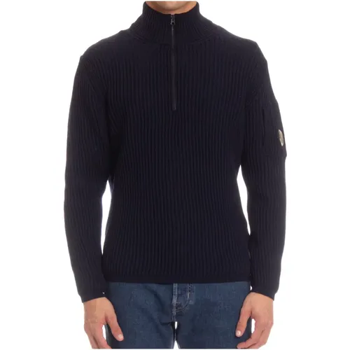 Turtlenecks, male, , Size: S Ribbed Sweater with Quarter Zip - C.P. Company - Modalova