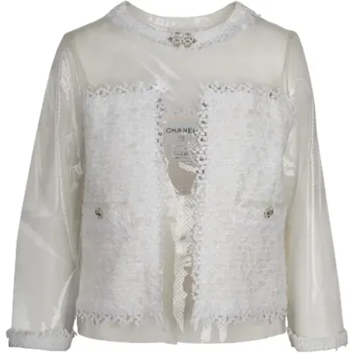 Chanel Durchsichtige Jacke mit weißer Spitzenstickerei - Chanel Vintage - Modalova