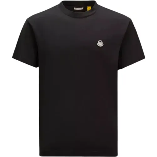 Schwarzes Baumwoll-Logo T-Shirt - Moncler - Modalova