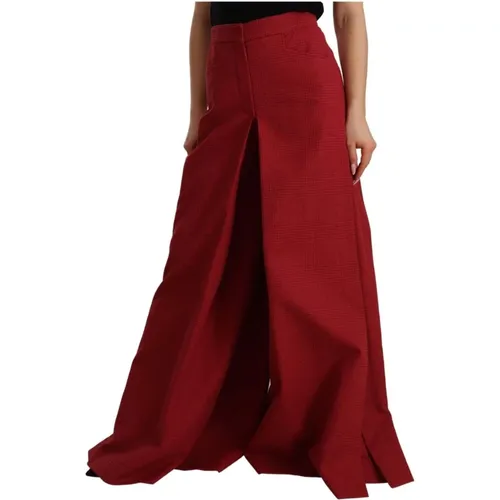 Luxuriöse Rote Hose mit Hoher Taille und Weitem Bein - Dolce & Gabbana - Modalova