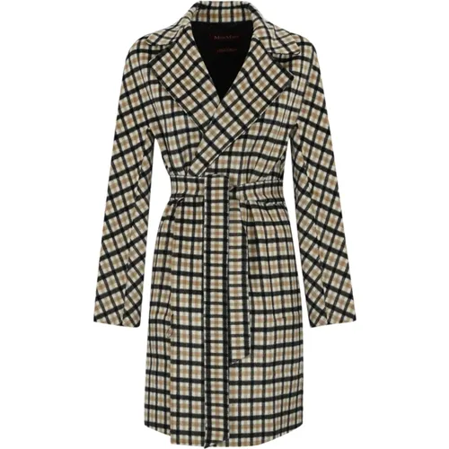 Belted Coats, female, , Size: XS Short Wool Checkered Coat - Max Mara Studio - Modalova