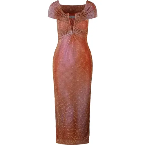 Rhinestone Studded Mesh Midi Dress , female, Sizes: M - Self Portrait - Modalova