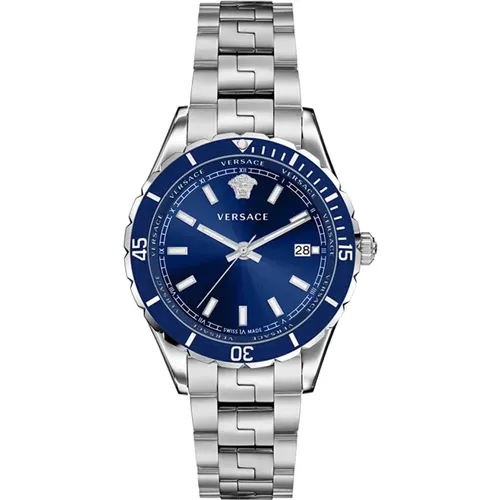 Elegant Blue Dial Stainless Steel Watch , male, Sizes: ONE SIZE - Versace - Modalova