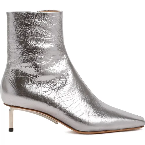 Metallic Heel Grey Leather Ankle Boots , female, Sizes: 7 UK - Off White - Modalova