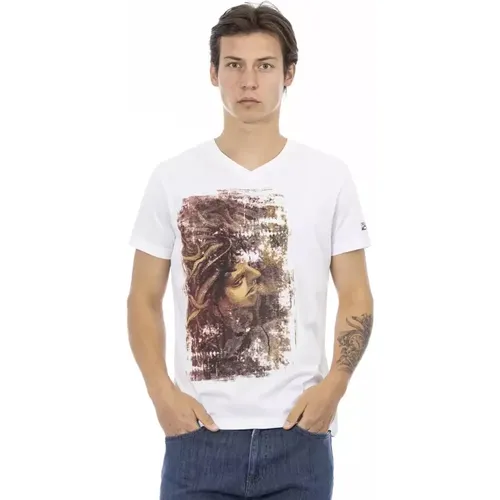 Elegantes V-Ausschnitt T-Shirt mit Frontprint , Herren, Größe: M - Trussardi - Modalova