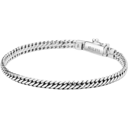 Men`s Sterling Silver 4mm Chain Bracelet , male, Sizes: L, M, XL - Nialaya - Modalova