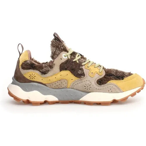 Brown Sneakers with Yellow Suede , female, Sizes: 7 UK, 8 UK, 3 UK - Flower Mountain - Modalova