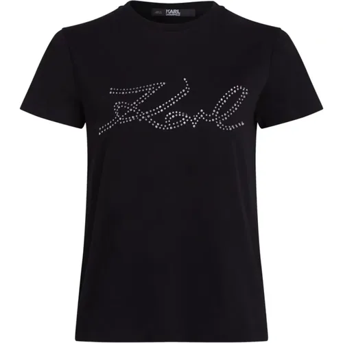 Logo Rhinestone T-shirt , female, Sizes: XS - Karl Lagerfeld - Modalova