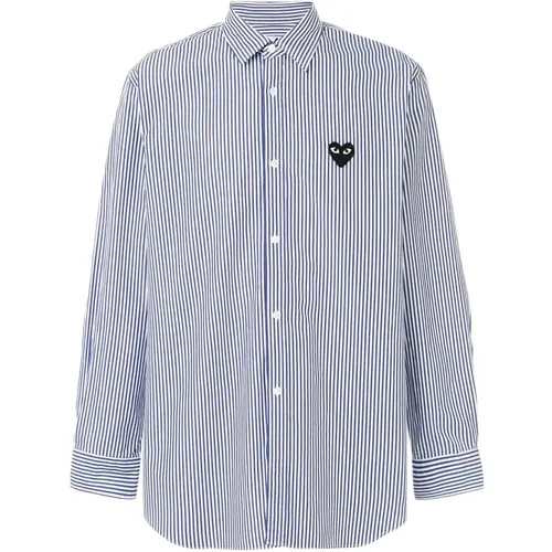 Striped Heart Logo Shirt , male, Sizes: 2XL - Comme des Garçons Play - Modalova