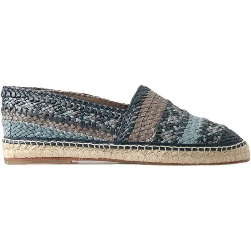 Espadrilles, female, , Size: 14 US Blue Gray Leather Buffalo Espadrille Shoes - Dolce & Gabbana - Modalova