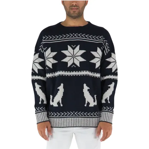 Round-neck Knitwear, male, , Size: L Wolf and Christmas Star Wool Pullover - ETRO - Modalova