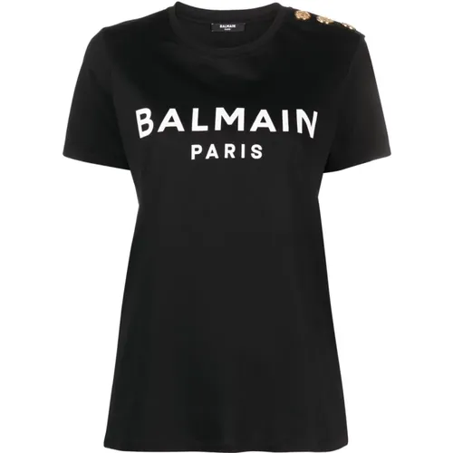 Klassisches Schwarz-Weiß T-Shirt , Damen, Größe: S - Balmain - Modalova