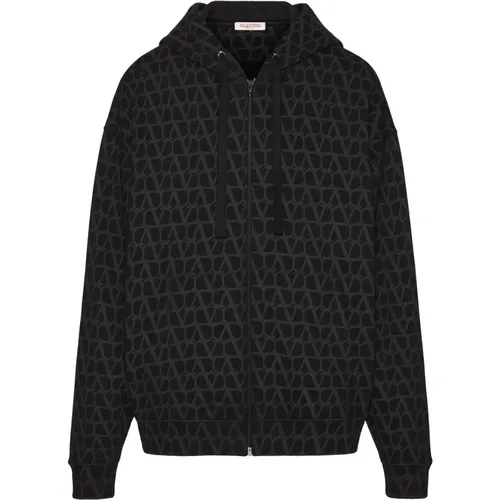 Zip-throughs, male, , Size: L Logo Print Zip-Up Hoodie - Valentino Garavani - Modalova