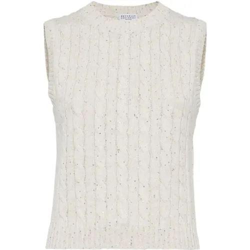 Cable Knit Sequin Sweater , female, Sizes: S - BRUNELLO CUCINELLI - Modalova