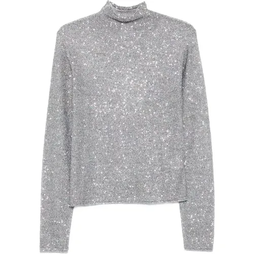 Turtlenecks, female, , Size: M Silver Silk Nylon Sweaters - Alysi - Modalova