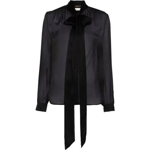 Silk Button-Up Lavallière Collar Shirt , female, Sizes: M, S - Saint Laurent - Modalova