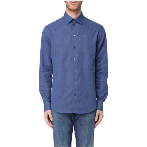 Casual Shirts, male, , Size: S Stylish Linen Cotton Shirt - Emporio Armani - Modalova