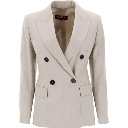 Blazers, female, , Size: 2XS Double-Breasted Wool Flannel Blazer - Max Mara Studio - Modalova