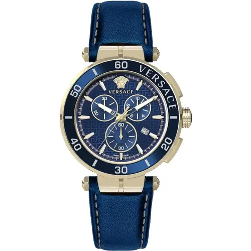 Greca Chronograph Blaues Zifferblatt Uhr - Versace - Modalova