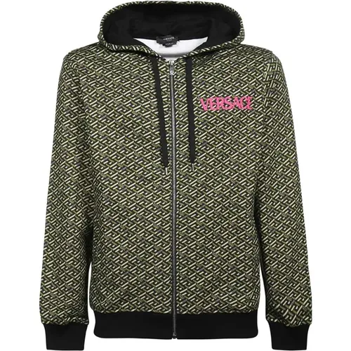 Kapuzen-Sweatshirt mit Reißverschluss und Logo-Detail - Versace - Modalova