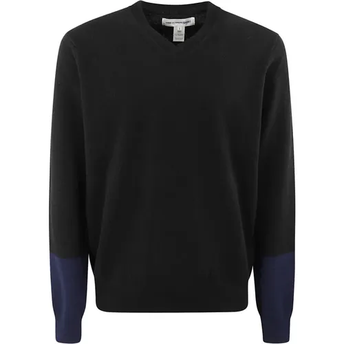 V-neck Knitwear, male, , Size: L V-Neck Sweater with Color Detail - Comme des Garçons - Modalova