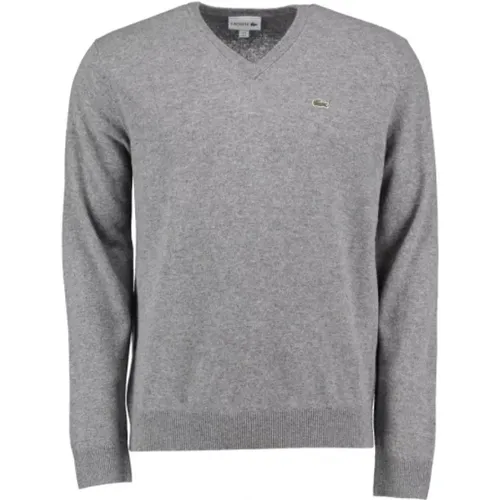 Grey V-Neck Sweater Crocodile Detail , male, Sizes: S, XS - Lacoste - Modalova